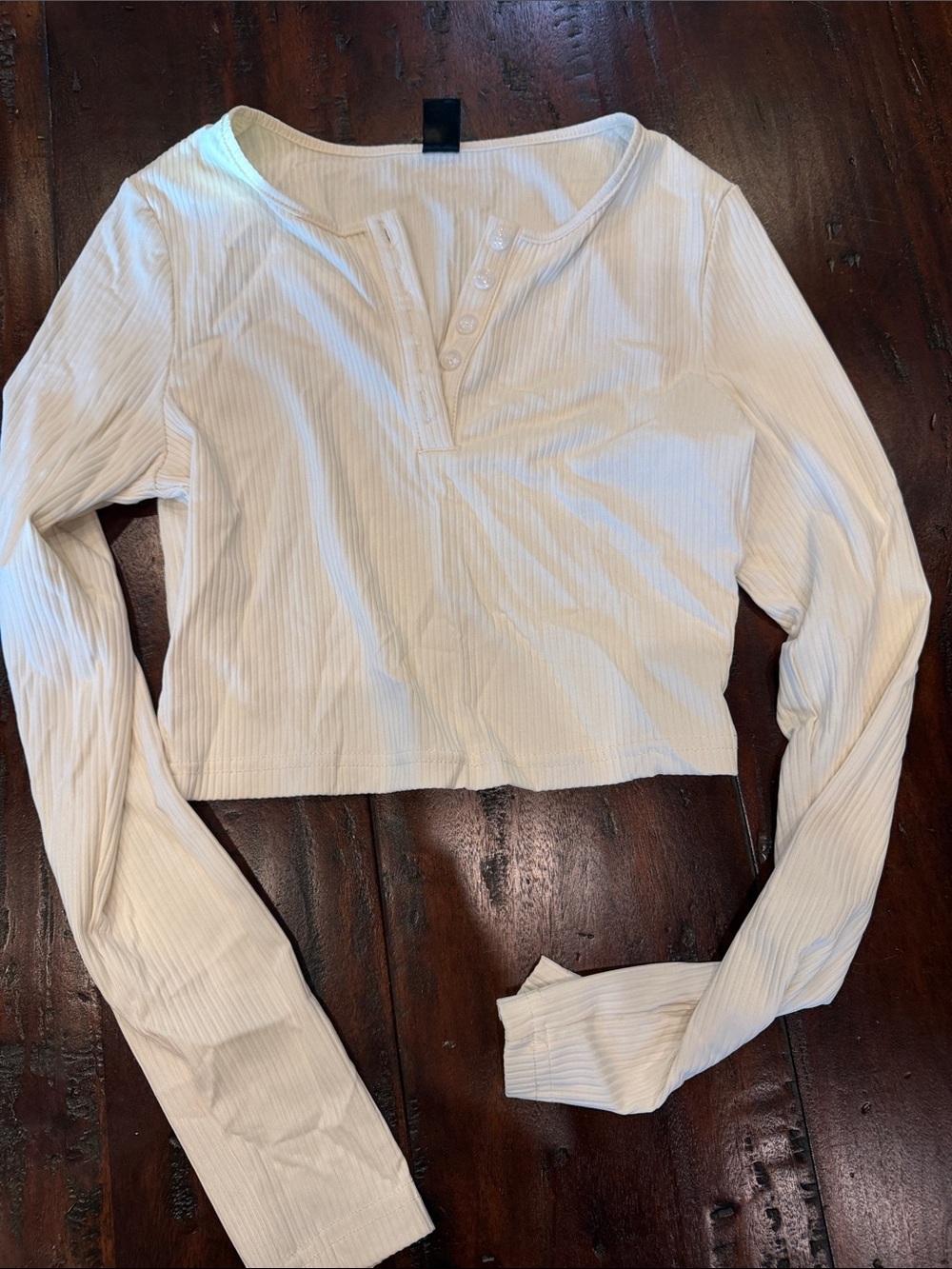 SHEIN Off White Ribbed Long Sleeve Cropped Henley Top